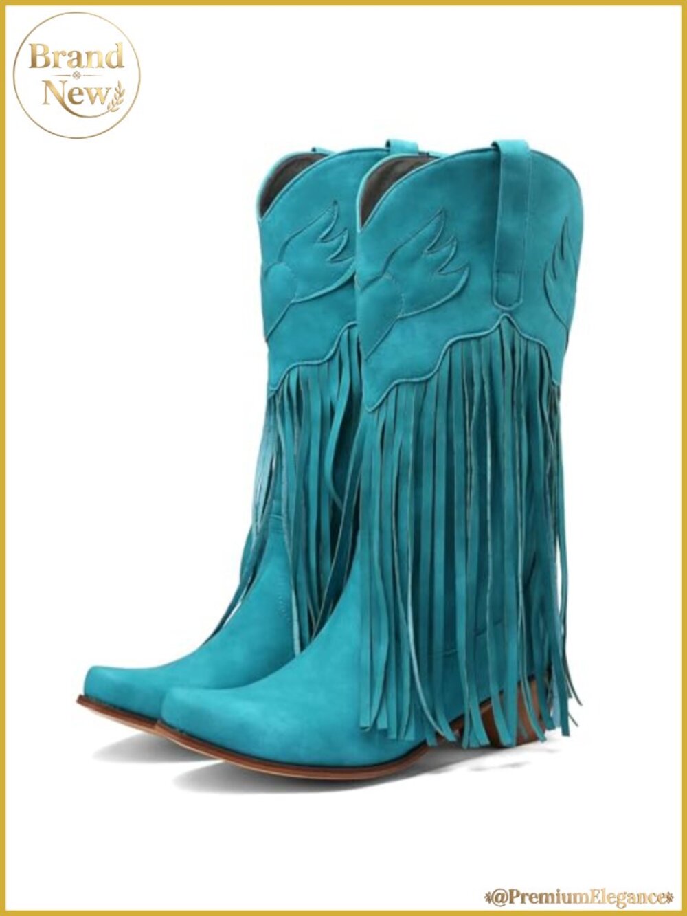 Fringe Cowboy Boots Mid Calf Embroidered Western Boots Pull On Square Toe